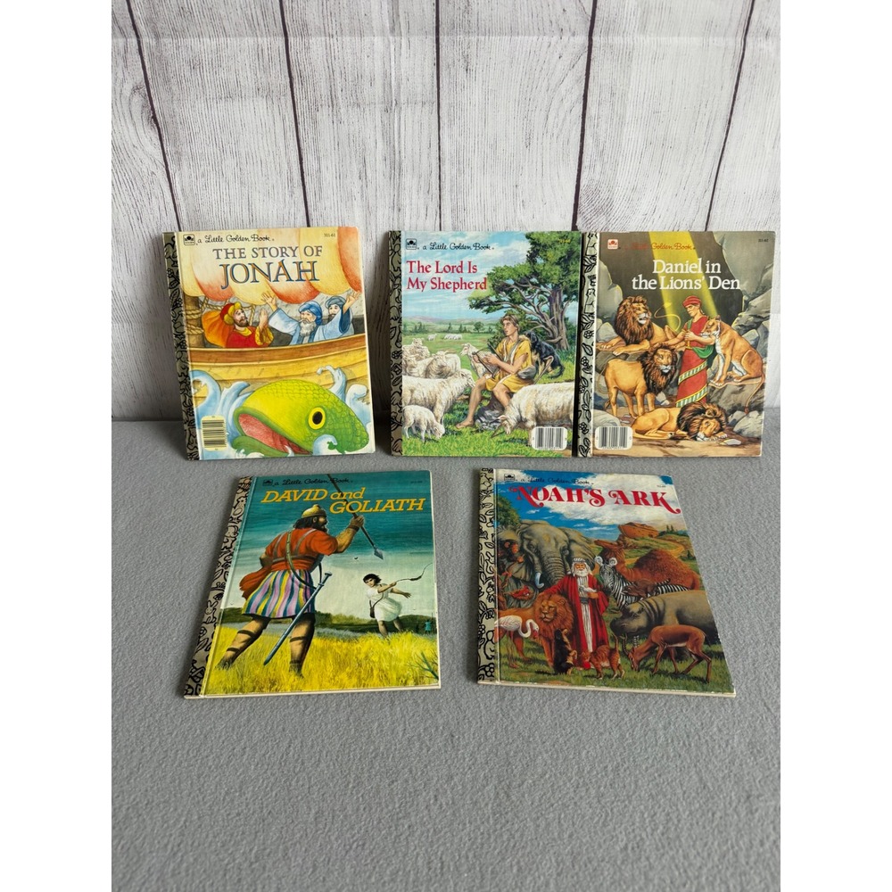 Lot of 5 Vintage Little Golden Books Bible Stories Jonah Noah David Daniel 1980s